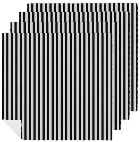 Stoffservietten, 4er-Set, schwarz-weiße Streifen, waschbare Tischservietten für Hochzeit, Party, Abendessen, Weihnachten, 45,7 x 45,7 cm
