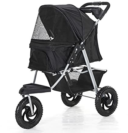 Hundebuggys 3 Räder Haustierbuggy für Katzen/Hunde Kinderwagenträger Große Räder Hundekinderwagen Buggy für mittelgroße und kleine Hunde Faltbarer Hundekinderwagen mit Getränkehalter (Blau) (Nero)