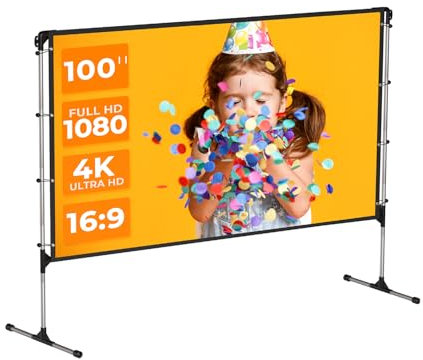 Aurzen Portable Outdoor Projector Screen with Stand, 100 - inch, 16:9 HD 4K, Wrinkle - Free, Adjustable Height, 160° Viewing Angle, Ideal for Movies & Office Presentations