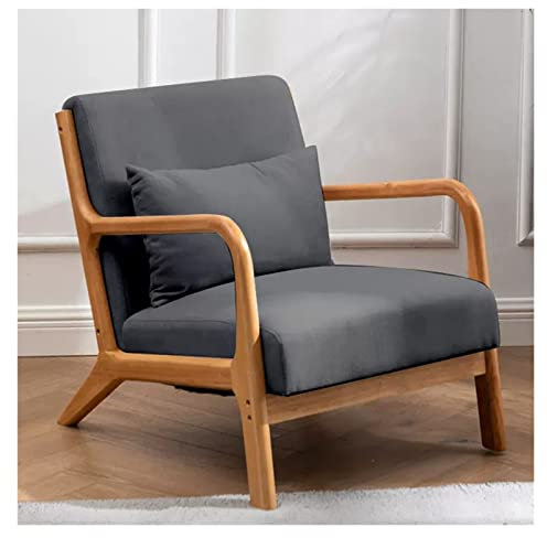 GAONUDAN Akzentstuhl aus Holz, Mid-Century-Freizeitsofa, moderner Sessel, Liegestuhl mit Kissen, hohe Rückenlehne, gepolsterter Loungesessel mit Massivholzrahmen und weichem Kissen für das Wohnzimmer