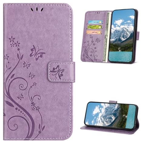 XINQCASE Handyhülle für iPhone 12 Pro Max Hülle, PU Leder Prägung Klapphülle Mit Kartenfach, Flip Case Schutzhülle für iPhone 12 Pro Max, Lavendel