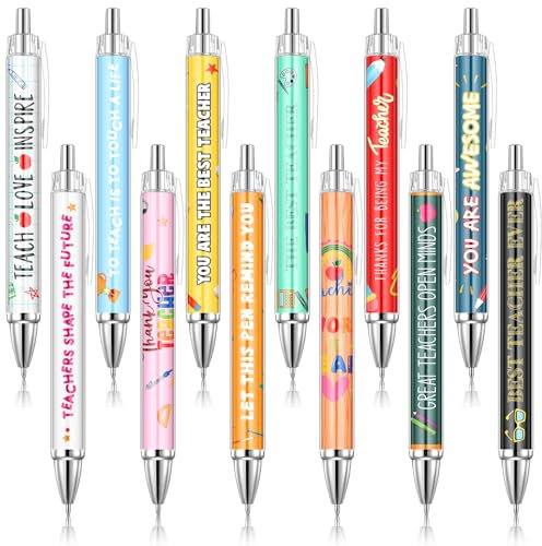 Clabby 12 Stück Kugelschreiber für Lehrer Weihnachten Dankeschön Geschenke für Lehrer Kugelschreiber mit Inspirierenden Zitaten für Lehrer Niedliche Stifte mit Schwarzer Tinte für Erzieher Geschenk