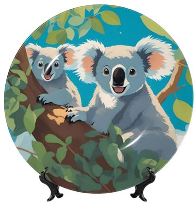 PHAYAH Two Happy Koalas Assiette décorative en porcelaine durable lisse et parfaite pour la maison, le bureau et le café 25,4 cm