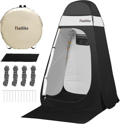 Thallike Upgrade Pop Up Sichtschutz Duschzelt, 140 x 140 x 210 cm, tragbares Camping-Duschzelt, Camping-WC, Umkleidekabine mit Regenschutz und erweiterter Bodenmatte, Ankleidezimmer