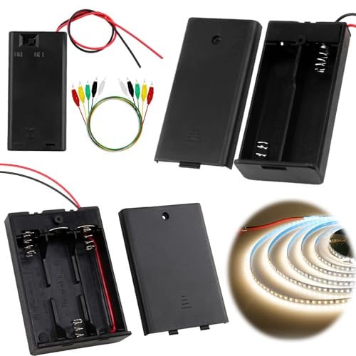 Battery Holder Cases, 2 PCS X 2 AA Battery Holder 3V and 1 PC X 3 AA Battery Holder 4.5V Wired On/Off Switch and Cover Battery Organiser Storage Box 5 PCS Alligator Clips Clamps for DIY Electronics