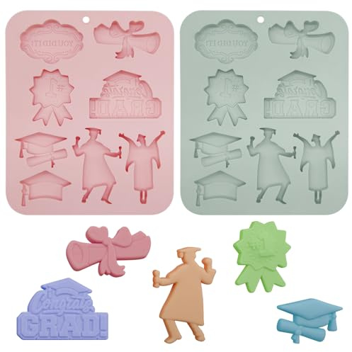 2Pcs Graduation Silicone Molds Chocolate Molds, Graduation Cap Diploma Cheering Scroll Mould DIY Baking Tool for Clay Crafting Chocolate Candy Cupcake Party Supplies