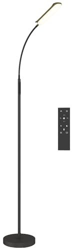 HOMCOM Lampadaire sur pied de salon lampe salon LED dimmable avec télécommande, contrôle tactile, température couleur et luminosité réglables, col de cygne pivotant, minuterie et mémoire, 175 cm, noir