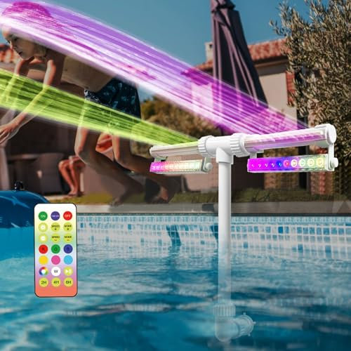 Fontaine de Piscine avec 10 lumières colorées, Accessoires de Piscine à Double Jet pour Piscine Hors Sol/souterraine, Fontaine de Piscine réglable 2 en (Maquette Solaire)