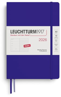 LEUCHTTURM1917 372705 Wochenkalender & Notizbuch Dotted Medium (A5) 2026, Ink, Englisch