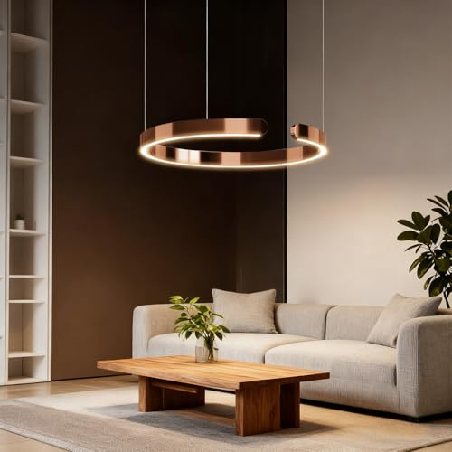 JINWELL LED Pendelleuchte Esstisch, Dimmbar Pendelleuchten Moderne Ringe Design Hängeleuchte Aluminium Esszimmerlampe Hängelampe Hängend Lampen Für Esstischlampe Büro Küche(Rose gold,80cm)