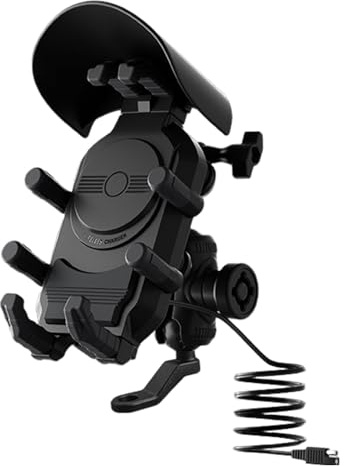 Raypontia Porta Cellulare Moto, Supporto Per Telefono Per Manubrio Della Moto Con Caricabatterie Wireless A Ricarica Rapida, Supporto Per Cellulare, Antivibrazione Telefono Bici