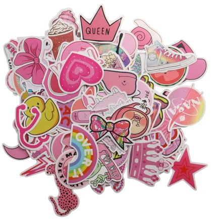 100 Pcs Pink Cute Stickers, Waterproof PVC Decals for Laptops Water Bottles Scrapbooks, Aesthetic Kawaii Preppy Stickers for Girls Teens DIY Decoration