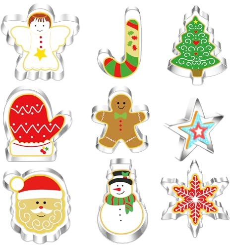 Calkkrer 9-Piece Christmas Cookie Cutter Set Cookie Cutters for Festive Christmas Cookies, Baking, and Festive Christmas Bakery