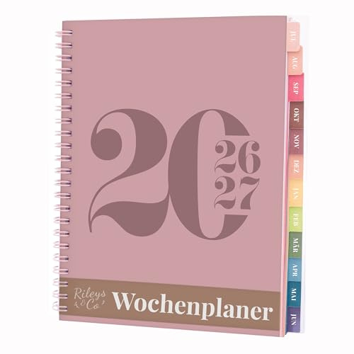 Rileys & Co Wochenplaner 2026, Hausaufgabenheft, Schulplaner | Kalender 2026 2027 Juli 2026–Juni 2027 planer, Notizen, Doppeldraht, 20 x 15 cm Planner (Rosa, Typografisch, auf Deutsch)