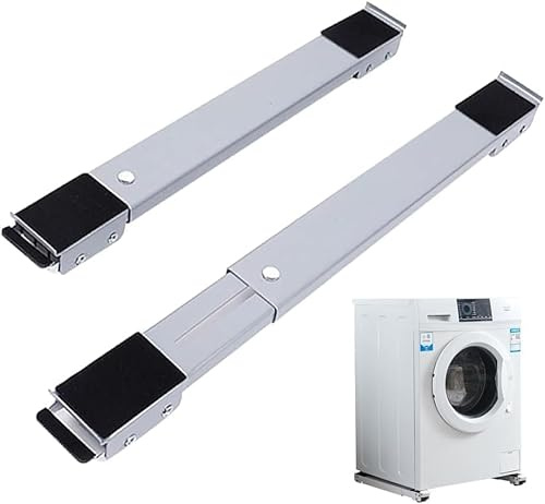 Adjustable Washing Machine Dolly 2Pcs Grey, Extendable Furniture Roller Stand with Brake Wheels, Heavy Duty Mobile Base for Fridge Dryer Dishwasher up to 300KG