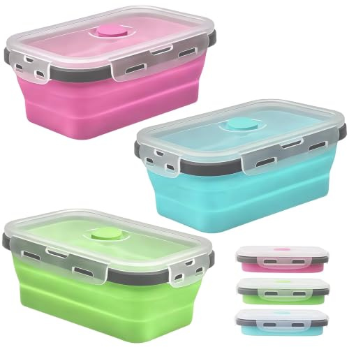 VIVIIHOO 3 Stück Faltbare Brotdose, Faltbare Tupperdose mit Deckel, Faltbare Lunchbox & Schüssel, Platzsparend für Arbeit, Reise, Camping
