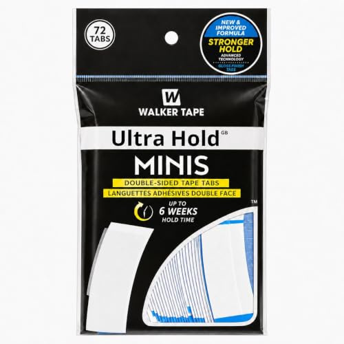 Ultra Hold GB Minis Double-Sided Tape Tabs, 72 Pre-Cut Adhesive Tabs for Toupees, Wigs, Hairpieces & Tape-In Hair Extensions, Gloss Finish, Strong Hold Replacement Tape Tabs, Up to 6 Weeks Hold Time