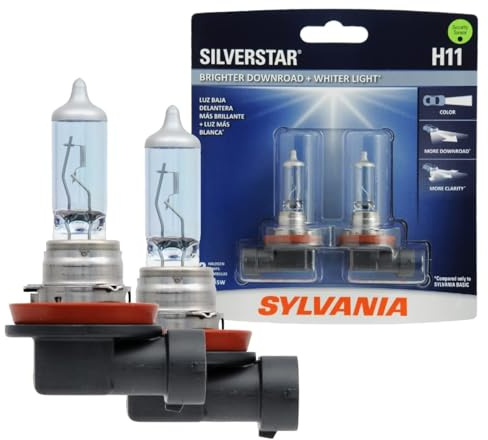 SYLVANIA - H11 SilverStar - High Performance Halogen Headlight Bulb, High Beam, Low Beam and Fog Replacement Bulb, Brighter Down Road with Whiter Light (Contains 2 Bulbs)