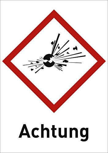 Aufkleber explodierende Bombe (GHS 01) mit Zusatztext: Achtung, Folie selbstklebend 14,8 x 10,5cm (Gefahrstoffetiketten, Sicherheitshinweis, Gefahr) praxisbewährt, wetterfest