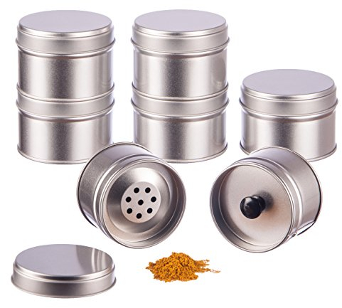 12er Pack kleine Gewürzdosen stapelbar mit extra Aromadeckel inkl. 12 Etiketten + 2 Streueinsätze | Höhe: je ca. 4,5 cm, Ø je ca. 6,4 cm | Dosen Material: Weißblech | BPA-frei und lebensmittelecht