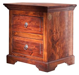 Massivmoebel24.de | Oxford massiver Nachttisch #905 - Nougat, lackiert | 2 Schubladen | im Kolonialstil | 52x40x54cm | kleine Nachtkommode Nachtschrank Beistellschrank