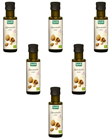 Bio Mandelöl Nativ 6x100ml - Byodo | 100% Reines Bio-Mandelöl | Kaltgepresst, Ungesättigte Fettsäuren | Ideal für Hautpflege & Kochen