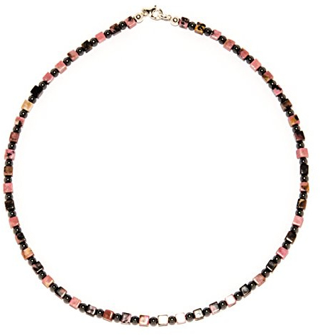 Rhodonit Schmuck (Halskette) Rhodonit Kette Rhodonit Würfel mit Hämatin Kugeln Verschluss 925er Sterling-Silber Modellnummer 1163