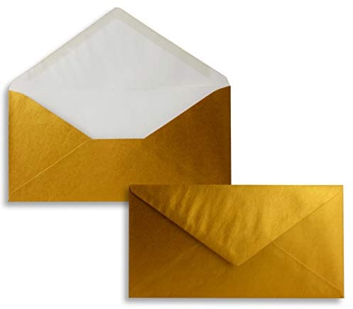 25 Brief-Umschläge Gold Metallic DIN Lang - 110 x 220 mm (11 x 22 cm) - Nassklebung ohne Fenster - Ideal für Einladungs-Karten - Serie FarbenFroh