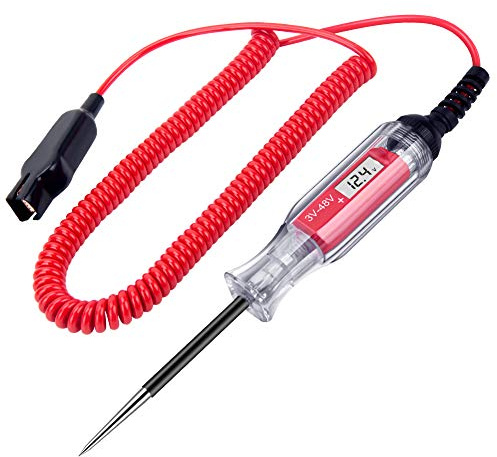 Large Size Heavy Duty 3-48V Digital LCD Circuit Tester with 140 Inch Extended Spring Wire,Car Truck Low Voltage & Light Tester with Stainless Probe