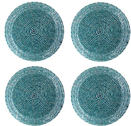 Perlen-Tischsets, Teetasse, Untersetzer, Türkis, Blau, Hochzeitsgeschenk, indische Heimdekoration, 4 Stück