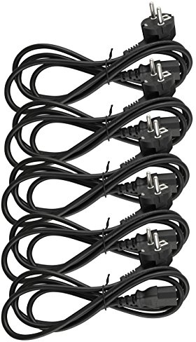 Naths Hardware® | 5x Kaltgerätekabel 1,8m | Kaltgerätestecker auf Schutzkontakt gewinkelt | PC Netzkabel 3 Polig | Netzteil Kabel C13 für Computer Monitor Bildschirm Beamer | Stromkabel PC Schuko