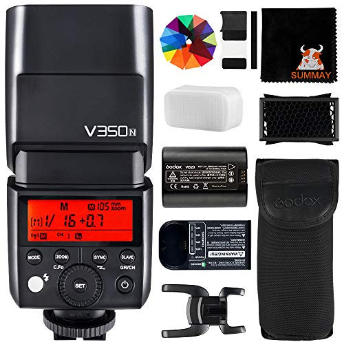 GODOX V350N TTL-Blitz 2,4G Wireless 1/8000s HSS-Kamerablitz mit Akku 500 Blitze mit voller Leistung für D500 D3100 D3200 D3300 D3400 D5300 D5600 D7100 D7200 D7500 (V350N)