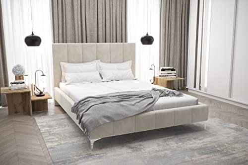 Möbel Gorecki | Polsterbett Bett Bettgestell Lattenrost Stoff Doppelbett | Hohen Metallbeinen | Höhe Kopfteil 124 cm | Luna (Bett ohne Matratze, 180x200)