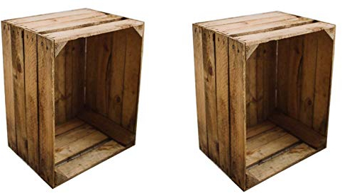 Teramico Holzbox Apfelkiste Obstkiste Weinkiste Holzkiste Vintage Shabby bürstenrein und stabil 50x40x30cm (2er Set)