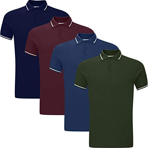2k19Mar New Mens Contrast Tipped Polo Shirt Poly Cotton T-Shirt Tee Short Sleeve Top[Pack B 19,XXL]