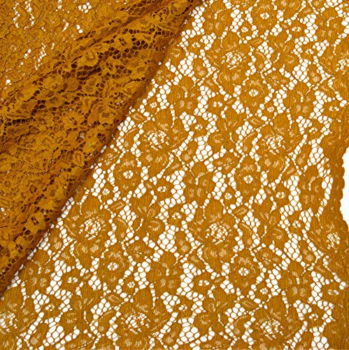 MAGAM-Stoffe Carmen Spitzenstoff Blumen-Spitze Bekleidung Deko Meterware 50cm (Gold)