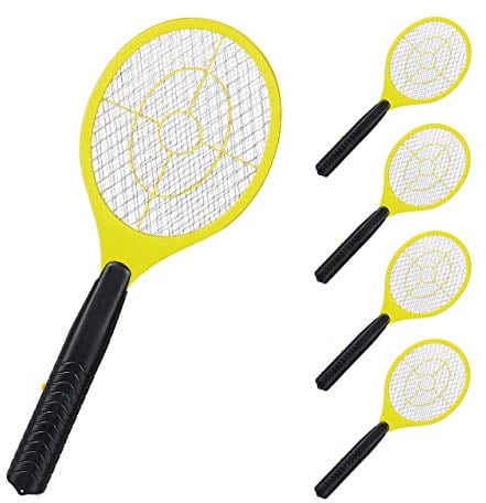 Relaxdays 5X Racchette Antizanzare Elettriche, Senza Sostanze Chimiche, Paletta Ammazza Mosche e Altri Insetti, Gialle