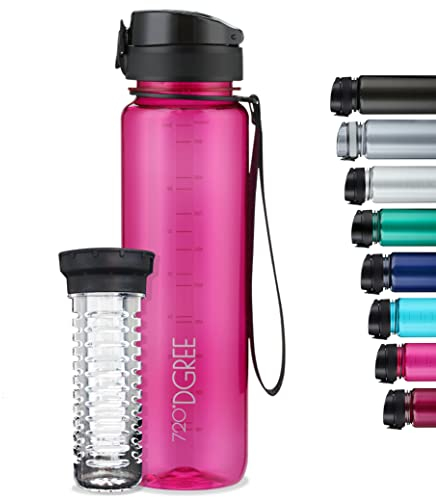 720°DGREE Gourde d'Eau 1l “uberBottle“ +Fruit-Infuseur crystalClear - Sans BPA, Anti-fuite - Bouteille, water bottle idéale pour Enfants, Sport, Randonnée, Gym, Camping, Université, Voyage, Travail