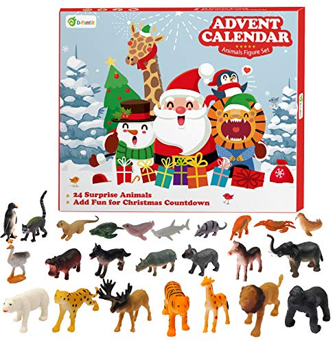D-FantiX Kinder Tiere Figuren Spielzeug Adventskalender 2025 Realistische Tierfigur Spielzeug Weihnachts-Adventskalender Xmas 24 Tage Weihnachts-Countdown-Kalender für Jungen und Mädchen