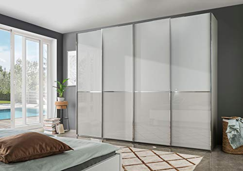WIEMANN Shanghai 2 Kleiderschrank, Schwebetürenschrank, Schlafzimmerschrank, mit Schiebetüren, Breite 300 cm, weiß, Glas grau, Kieselgrau, Holz, B/H/T 300x216x67 cm