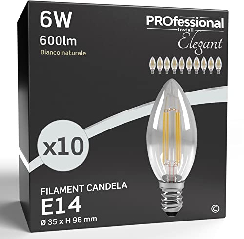 LED-Leuchtmittel, E14, 9 W, Professionell, 5 Jahre Garantie – Form: Tropfenform A60 – Warmweiß – Warmweiß – Warmweiß – Abstrahlwinkel 200 ° 6w Naturale 4000k Trasparente - Pacco Da 10