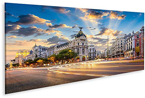 islandburner Cuadro en Lienzo Madrid España Paisaje Urbano en la Calle De Alcalá y la Gran Vía Cuadros Modernos Decoracion Impresión Salon
