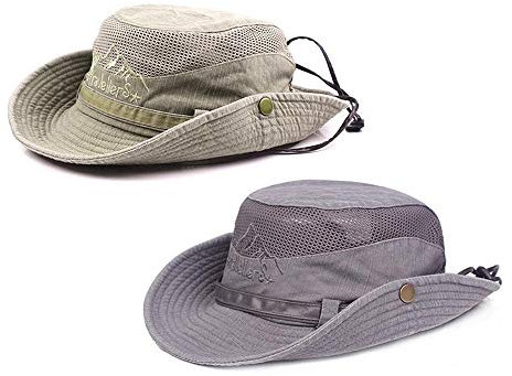 Obling Sonnenhut Herren UV Schutz Atmungsaktiv Quick Dry Fischerhut Hiking Strand Faltbar Safari Buschhüte Hut (Farbe B, Khaki/Grau)