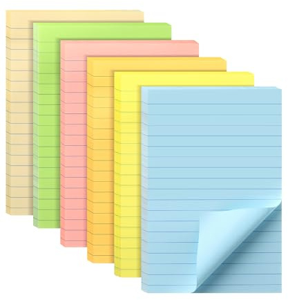 Mr. Pen- Lined Sticky Notes 4x6, 6 Pads, 45 Sheets/Pad, Pastel Color, Sticky Notes with Lines, Ruled Post Stickies, Back to School Supplies
