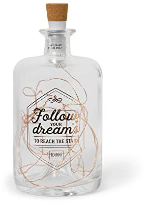 Legami - Bottiglia in Vetro con Filo di Luci Led, Jar of stars, 9x20 cm, Ricarica con un Cavo USB, 20 LED, Colore Luce Bianco Caldo, Filo in Rame, Solo per Interni