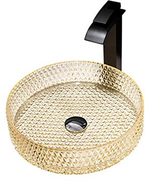 LHJK Rundes Gehärtetes Glas Badezimmer-Schiffs-Waschbecken, Künstlerisches Arbeitsplatten-Becken, Farbkunst-Becken, Badezimmer-Waschbecken Und -Hahn-Combo,Light Yellow 5 Accessory