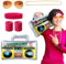 BOFUNX Fasching Karneval Kostüm, 3 in 1 Schweißbänder Set mit Aufblasbare Radio Sonnenbrille Goldkette 80er 90er Fasching & Karneval Party Accessoires Rapper Zubehör Hip Hop Kostüm