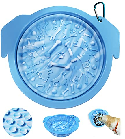 Tapis de Pliable Lechage 3 en 1 à pour Chien Ventouse, Tapis à lécher pour Mangeoire Lente, avec Ventouses Puissantes Tapis à Lécher en Silicone,avec pour Bain, Toilettage, Dressage (Bleu)