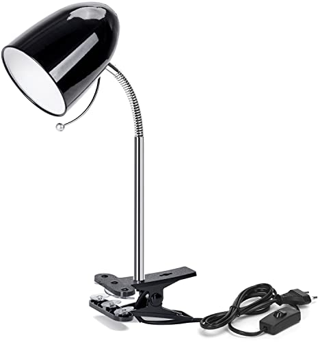 Aigostar Lampe Pince de Lecture Rétro,Lampe de Bureau à clip, Ampoule Non Incluse,Compatible Ampoule LED E27,Col de Cygne Flexible Réglable , Travail, Etude,Noir