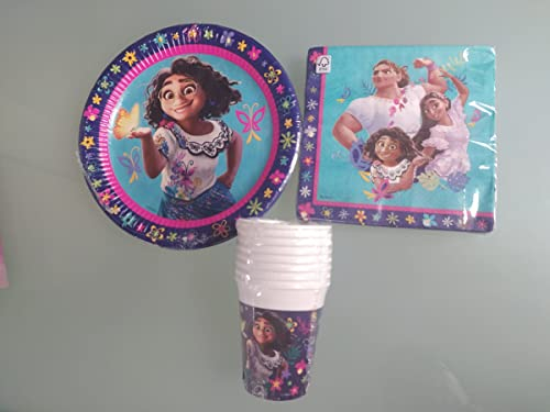 Lote de Cubiertos Infantiles Decorativos ENCANTO (32 Vasos, 32 Platos y 40 Servilletas) .Vajillas y Complementos. Juguetes para Fiestas de Cumpleaños, Bodas, Bautizos y Comuniones. AB